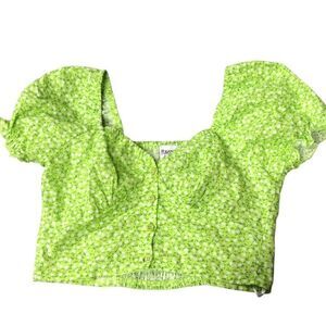 231. Princess Polly green floral puff sleeve crop top Sz 4